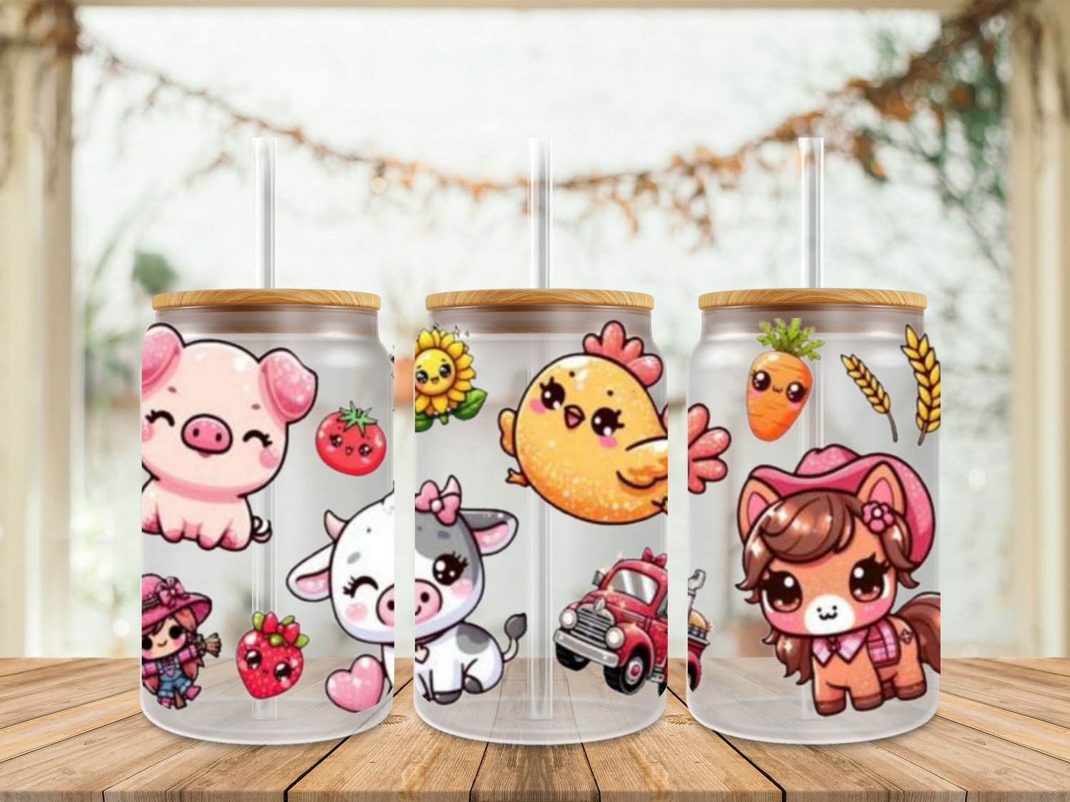Double Sided Cute Animals With Sunflower