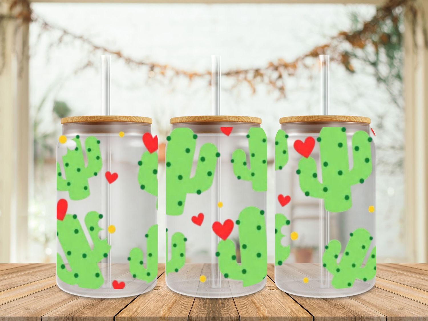 Double Sided Cactus With Hearts &amp; White Flowers