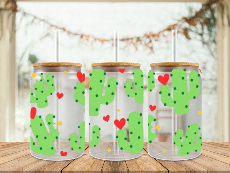 Double Sided Cactus With Hearts &amp; White Flowers