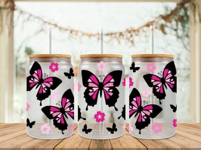 Double Sided Dark Pink &amp; Black Butterfly