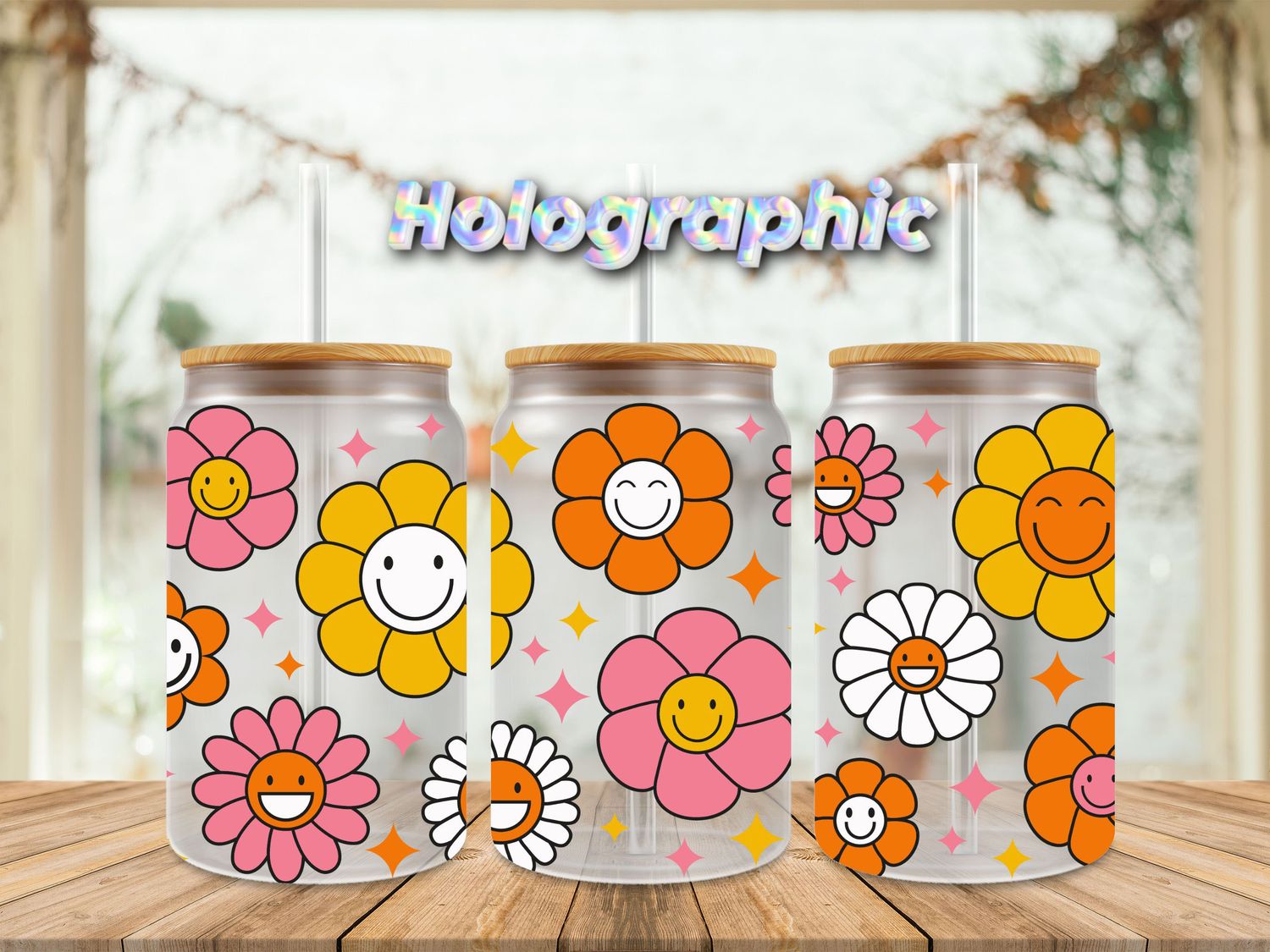 Holographic Smiley Flowers