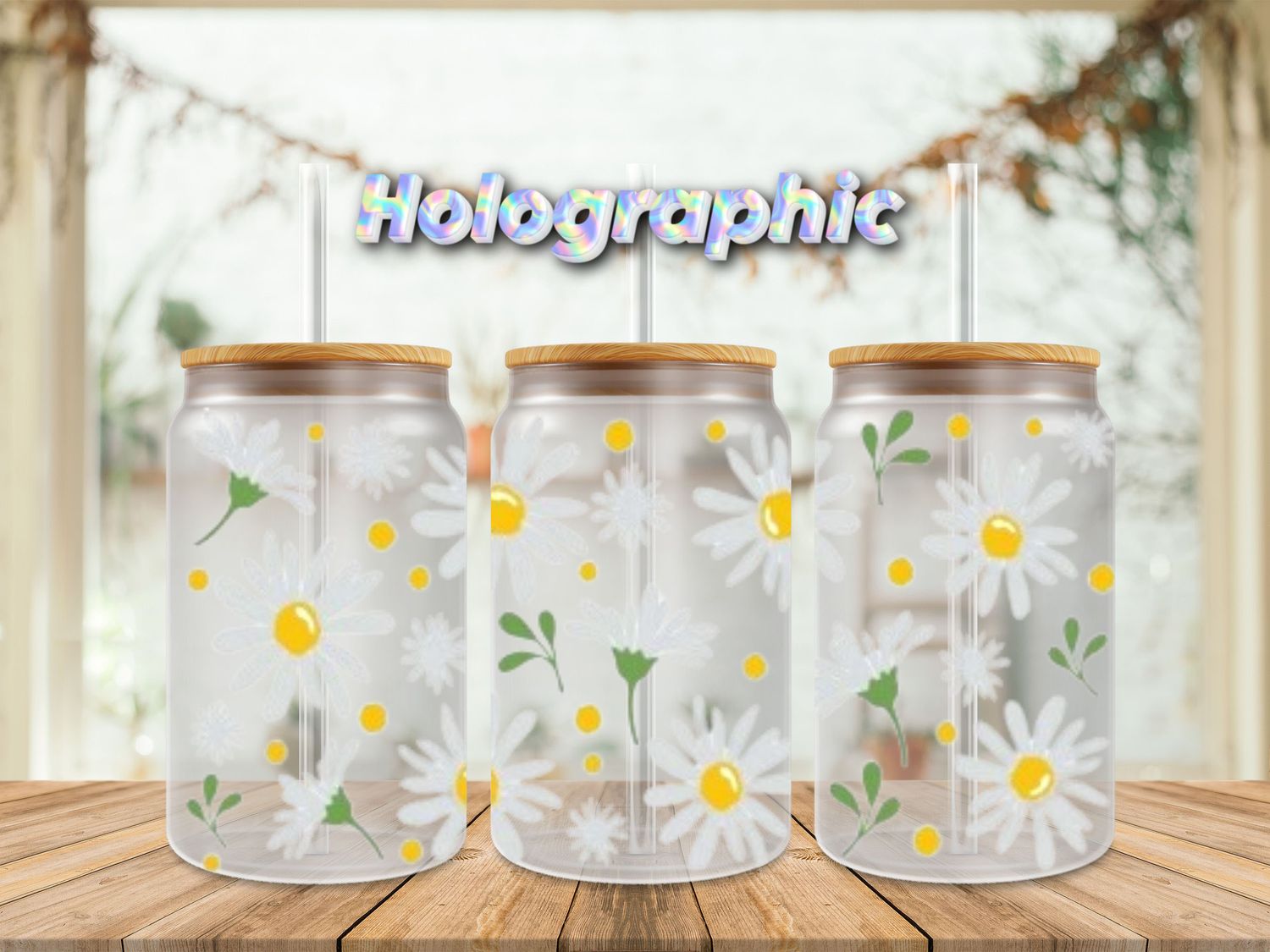 Holographic Flowers With Yellow Dots
