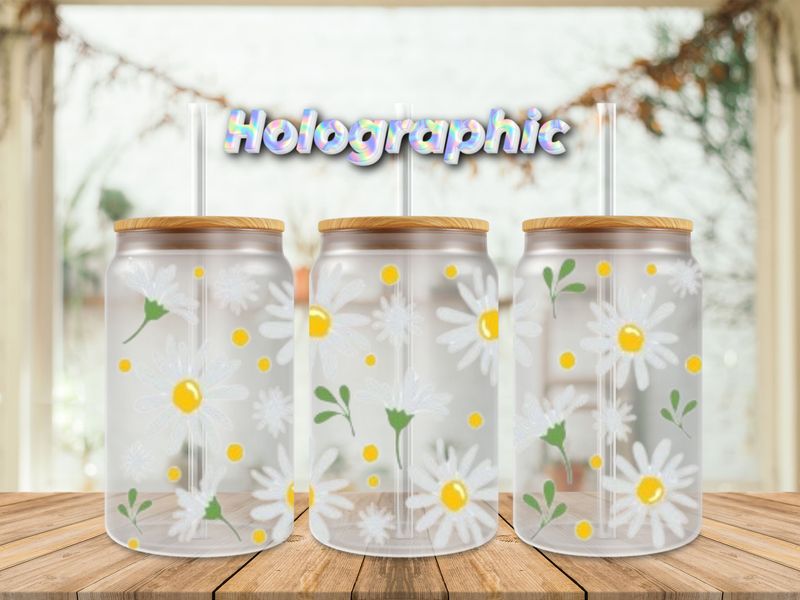 Holographic Flowers With Yellow Dots