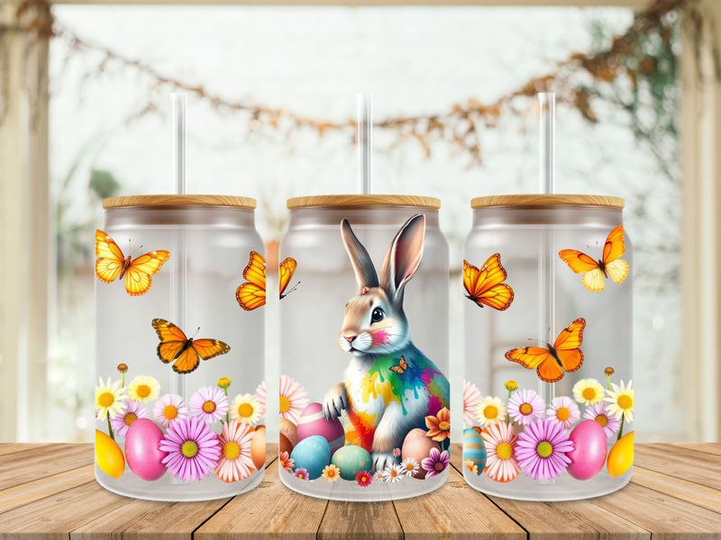 Double Sided Easter Bunny With Orange Butterflies