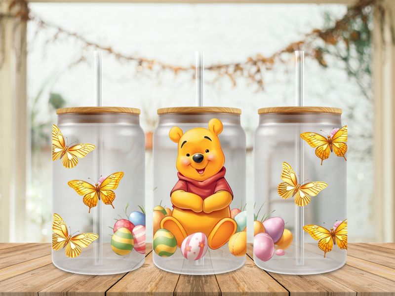 Double Sided Pooh Easter With Eggs &amp; Gold Butterflies