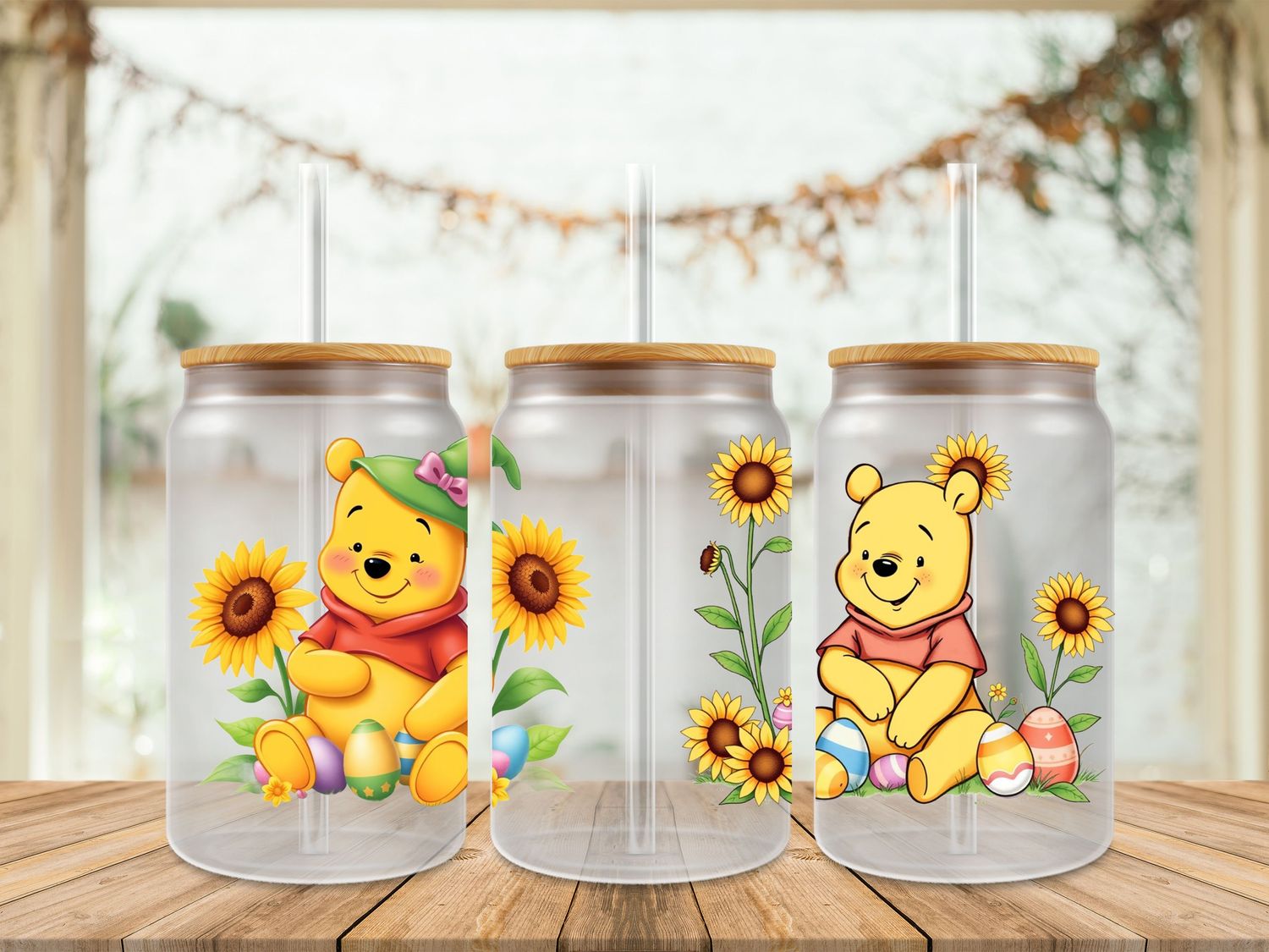 Double Sided Pooh Easter With Eggs &amp; Sunflowers