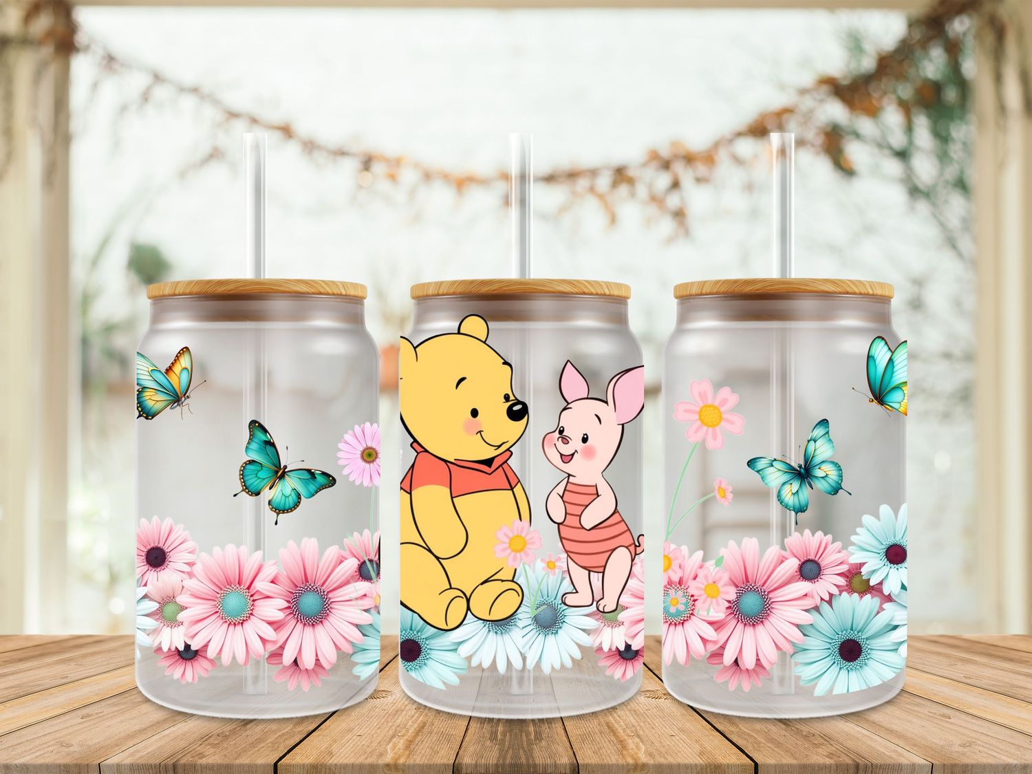Double Sided Pooh &amp; Piglet Sitting On Flowers