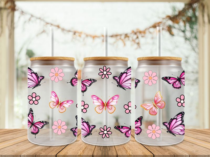 Double Sided Pink Butterfly With Pink Flowers
