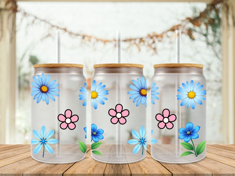 Double Sided Blue &amp; Pink Flowers