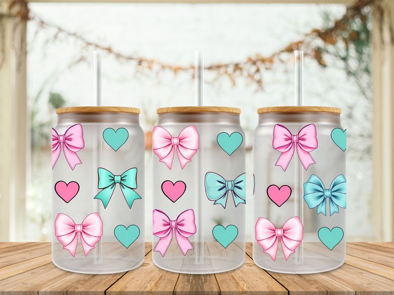 Double Sided Pink &amp; Mint Green Bows With Hearts