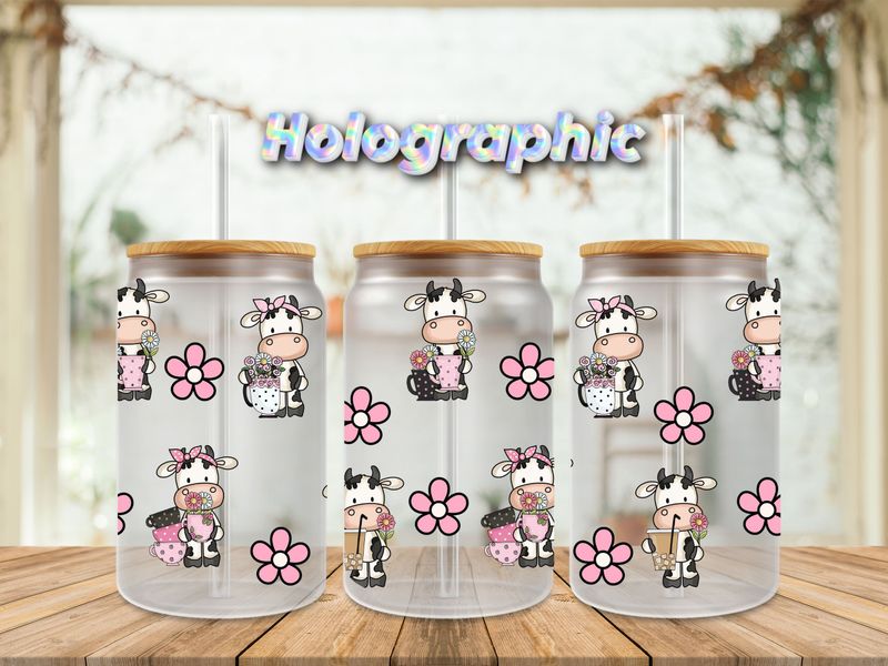 Holographic Cute Cows &amp; Pink Flowers