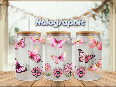 Holographic Pink Butterflies &amp; Flowers