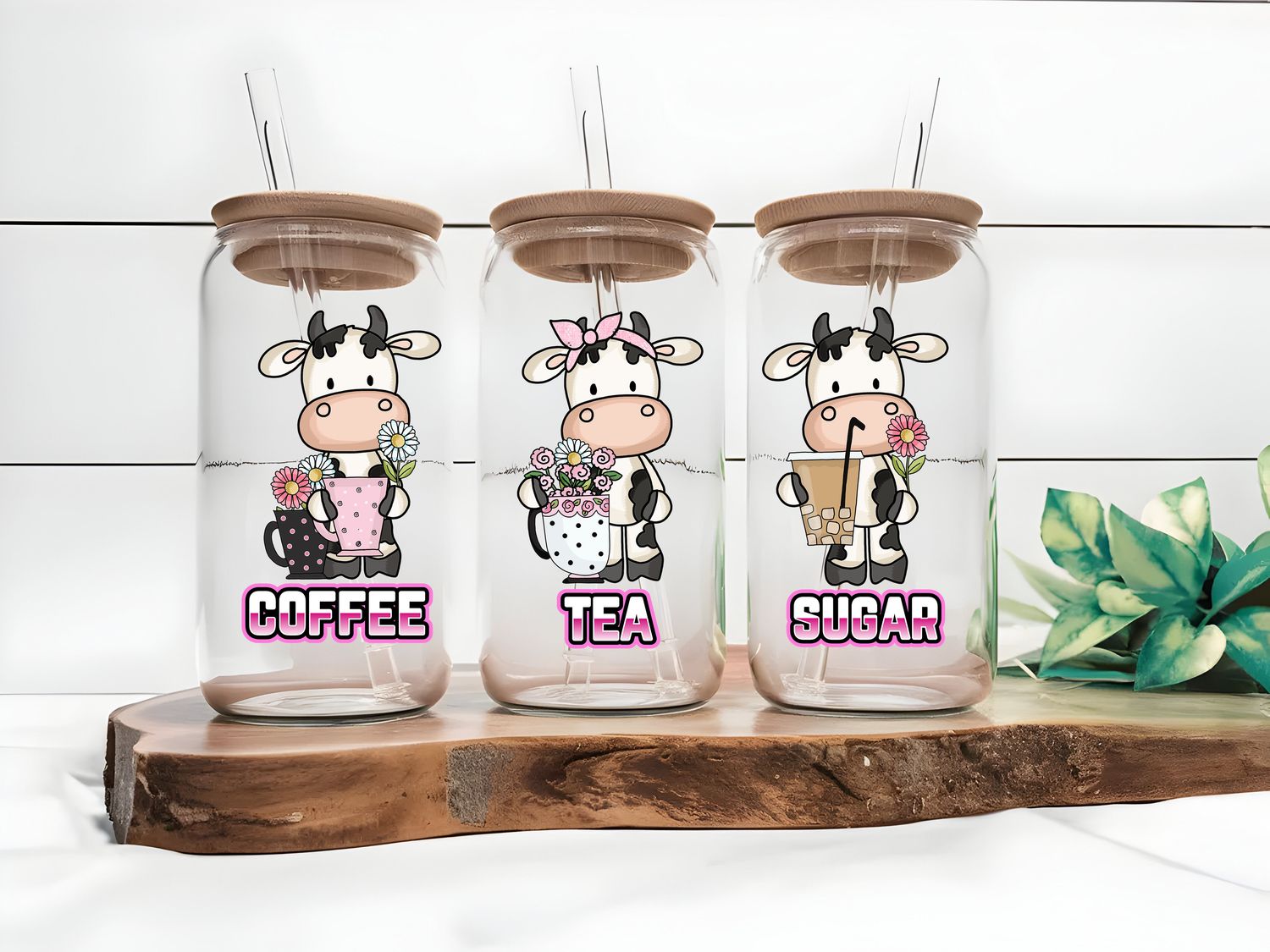 Cow With Flowers &amp; Iced Coffee Crystal Coffee Tea Sugar