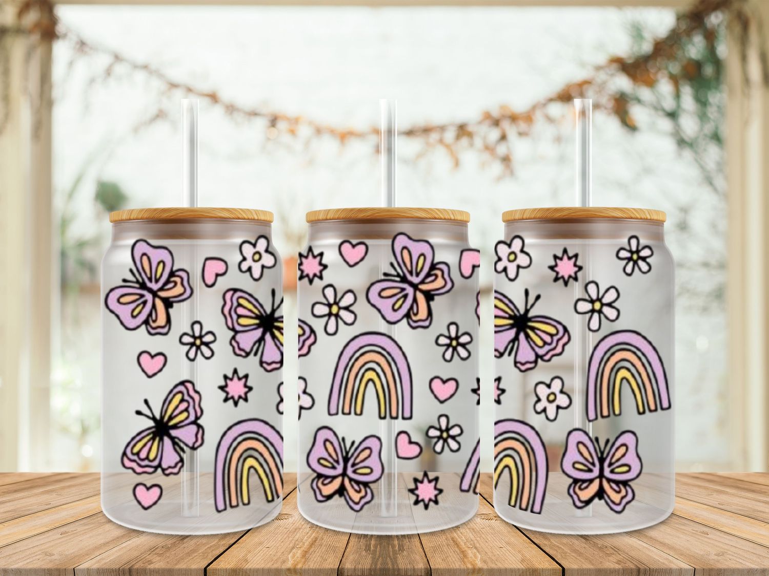 Double Sided Light Pink Butterflies &amp; Rainbows