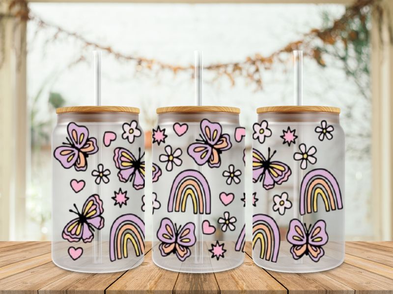 Double Sided Light Pink Butterflies &amp; Rainbows