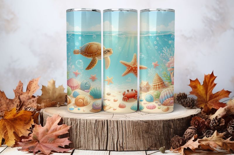 20oz Skinny Sublimation Tumbler Wrap Print - Turtle &amp; Starfish