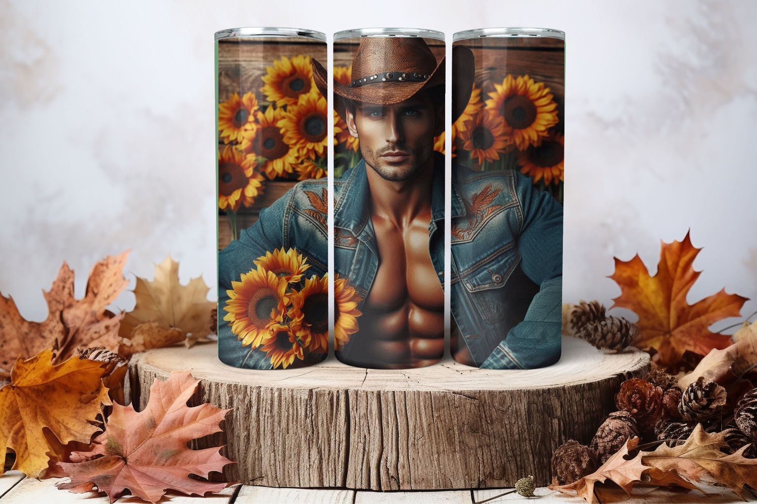 20oz Skinny Sublimation Tumbler Wrap Print - Cowboy &amp; Sunflowers