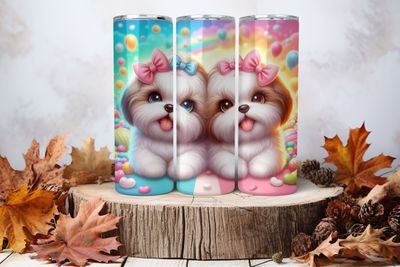20oz Skinny Sublimation Tumbler Wrap Print - Cute Dogs