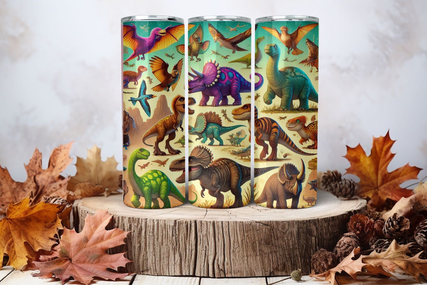 20oz Skinny Sublimation Tumbler Wrap Print - Dinosaurs