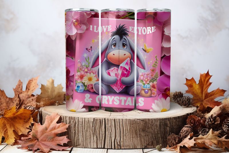 20oz Skinny Sublimation Tumbler Wrap Print - I Love Eeyore &amp; Crystals Pink 3rd