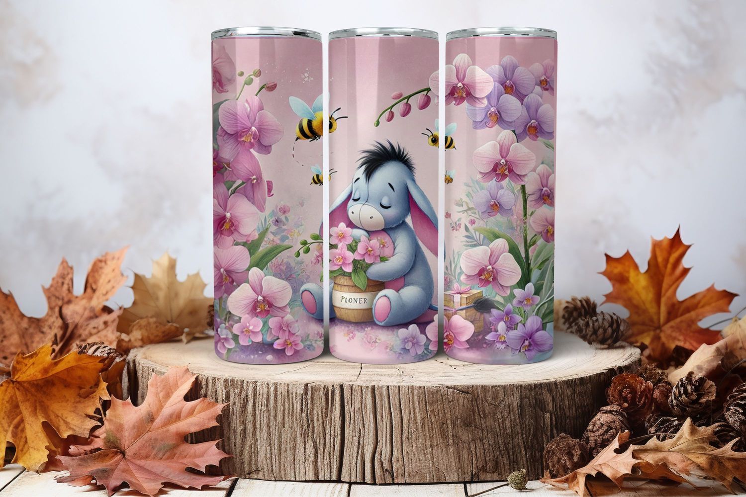 20oz Skinny Sublimation Tumbler Wrap Print - Eeyore Orchids Purple