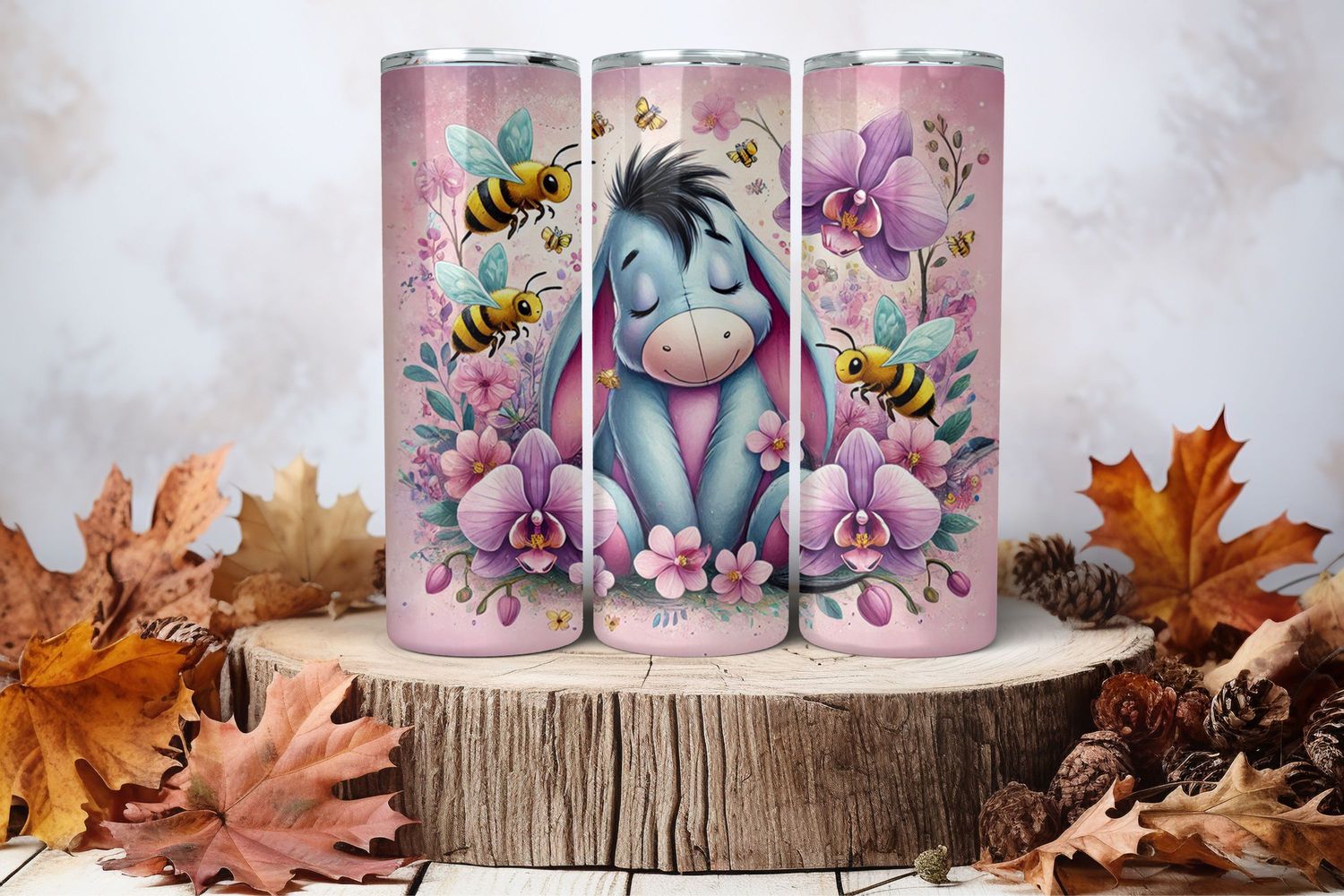 20oz Skinny Sublimation Tumbler Wrap Print - Eeyore Orchids &amp; Bees