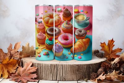 20oz Skinny Sublimation Tumbler Wrap Print - Donuts, Cupcakes, Coffee