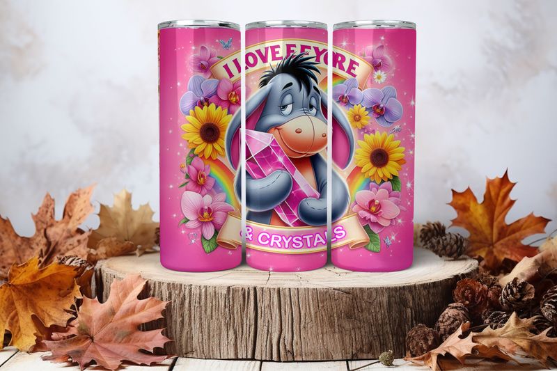 20oz Skinny Sublimation Tumbler Wrap Print - I Love Eeyore &amp; Crystals Pink