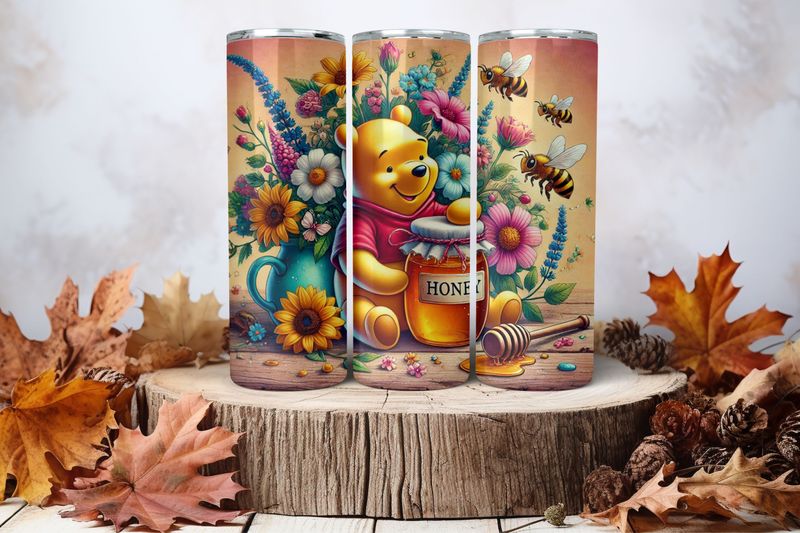 20oz Skinny Sublimation Tumbler Wrap Print - Winnie The Pooh With Honey