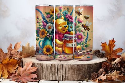 20oz Skinny Sublimation Tumbler Wrap Print - Winnie The Pooh With Honey