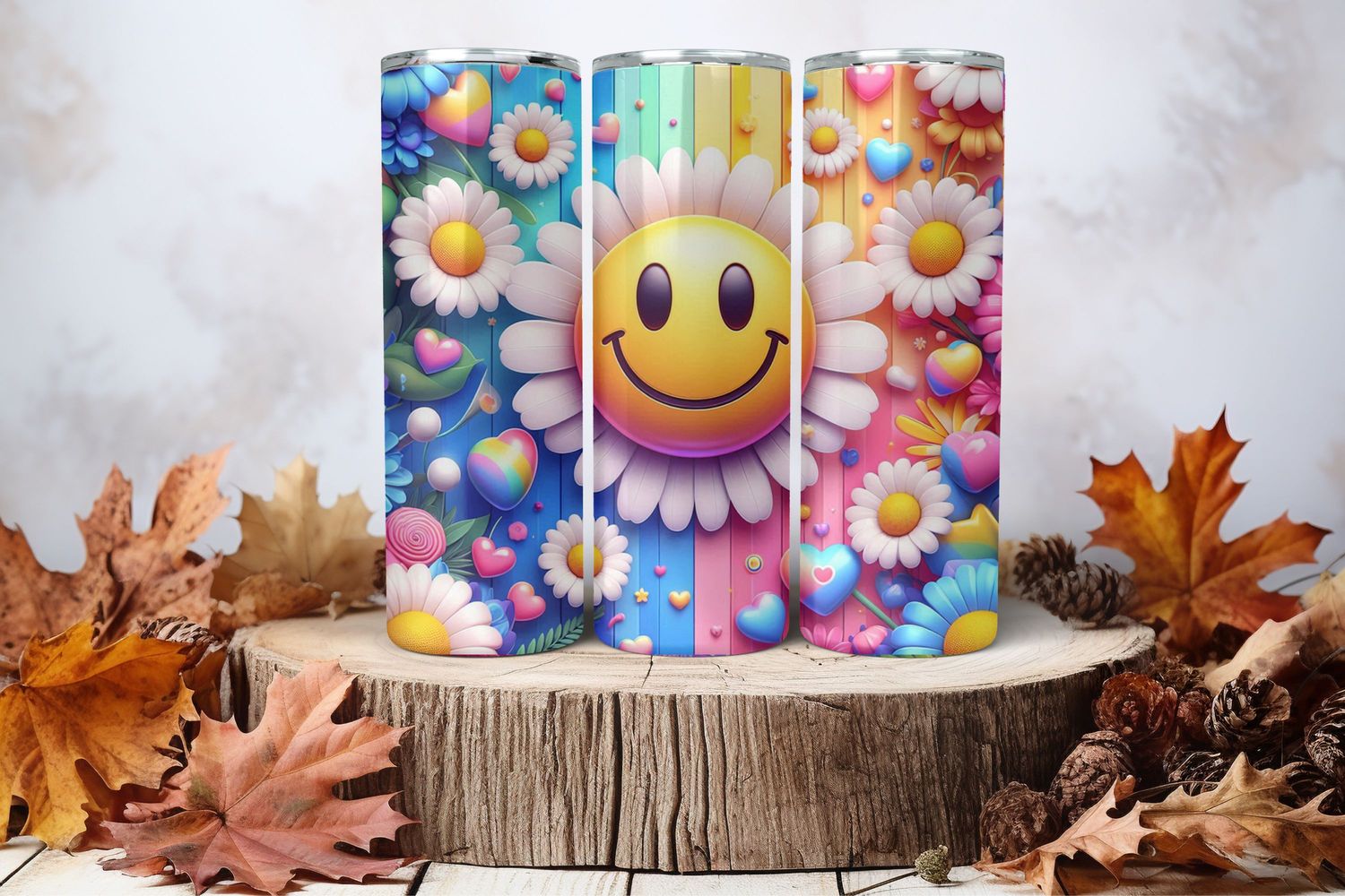 20oz Skinny Sublimation Tumbler Wrap Print - Smiley Colourful