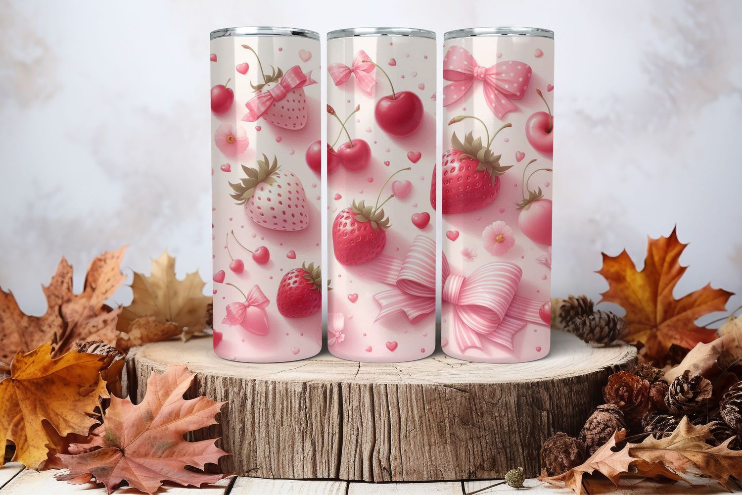 20oz Skinny Sublimation Tumbler Wrap Print - Strawberries &amp; Cherries