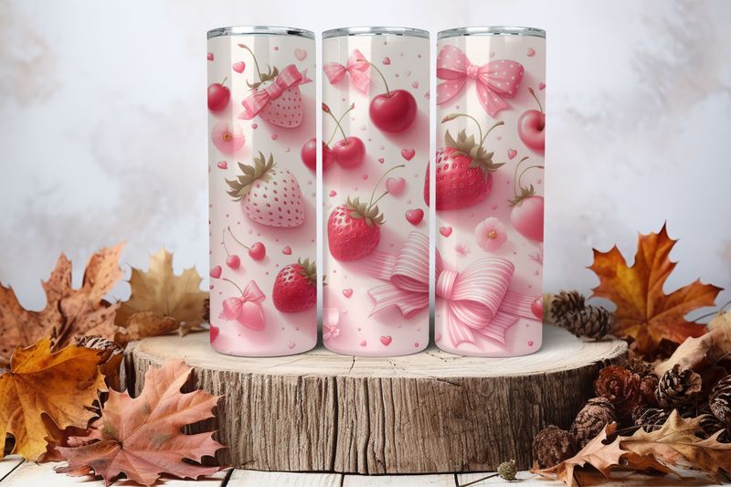 20oz Skinny Sublimation Tumbler Wrap Print - Strawberries &amp; Cherries