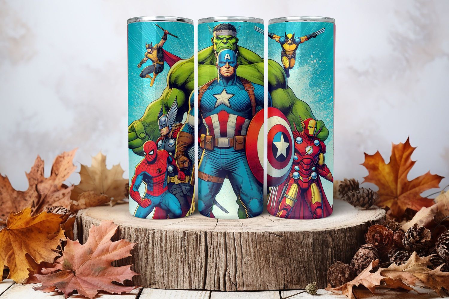 20oz Skinny Sublimation Tumbler Wrap Print - Marvel Super Heroes