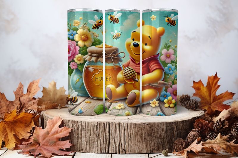 20oz Skinny Sublimation Tumbler Wrap Print - Winnie The Pooh With Honey 2nd