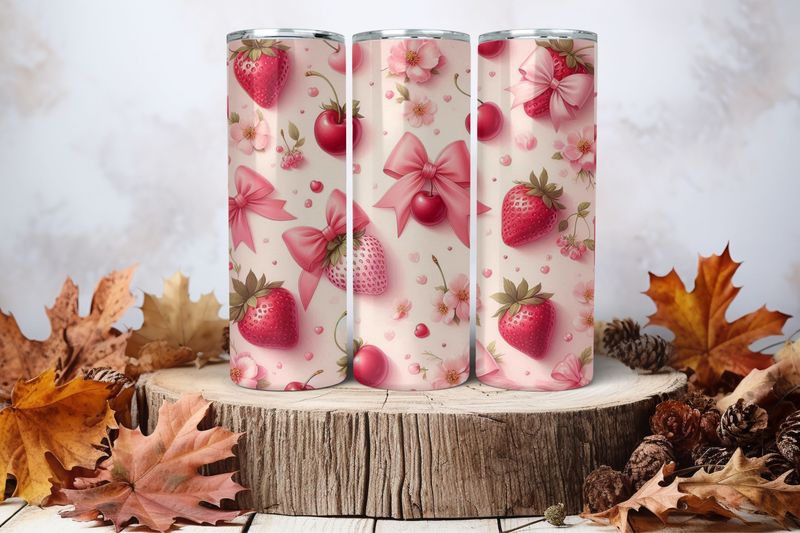 20oz Skinny Sublimation Tumbler Wrap Print - Strawberries &amp; Cherries 2nd
