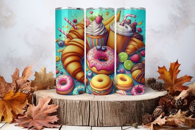 20oz Skinny Sublimation Tumbler Wrap Print - Donuts, Cupcakes, Coffee 2nd
