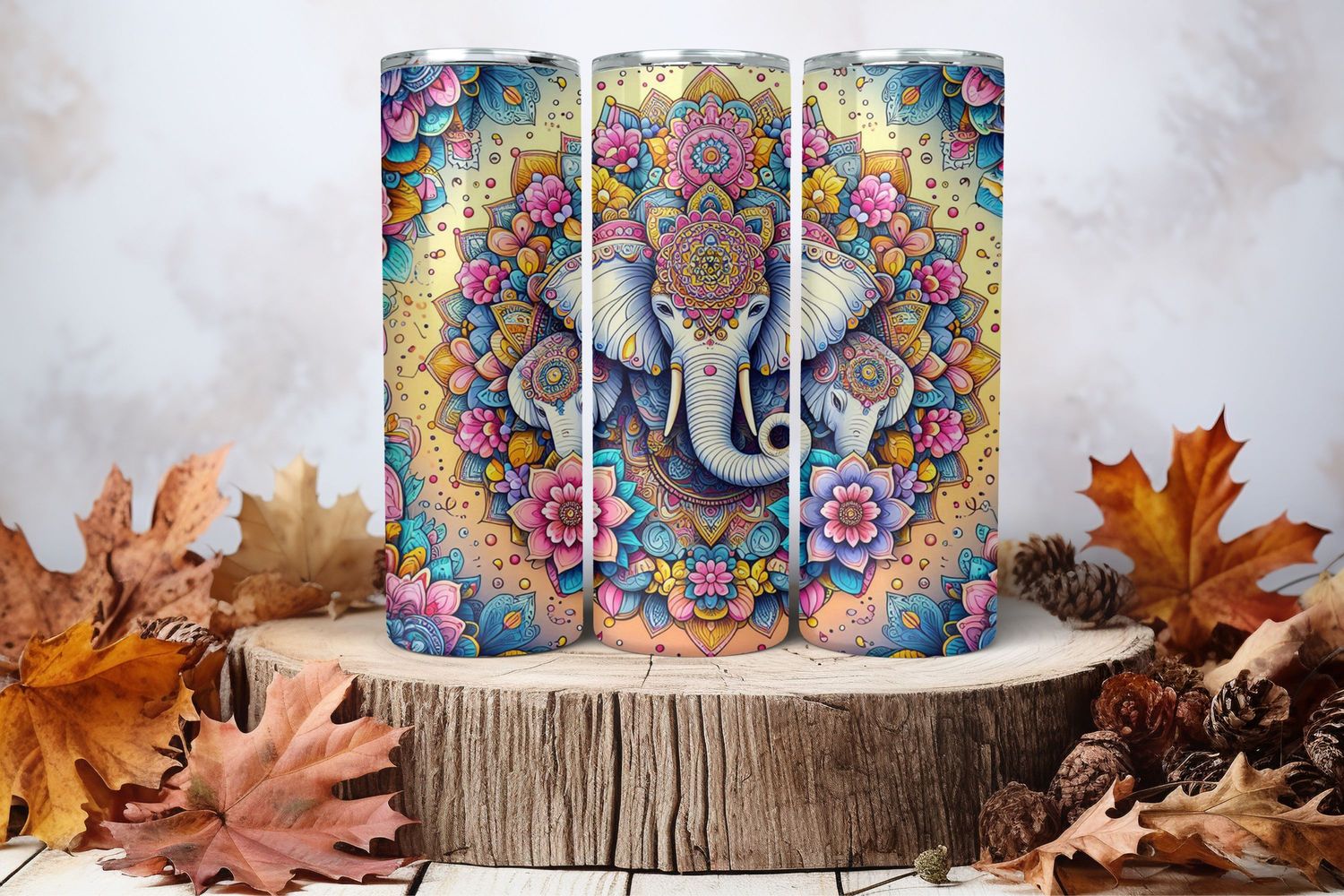 20oz Skinny Sublimation Tumbler Wrap Print - Elephant Yellow