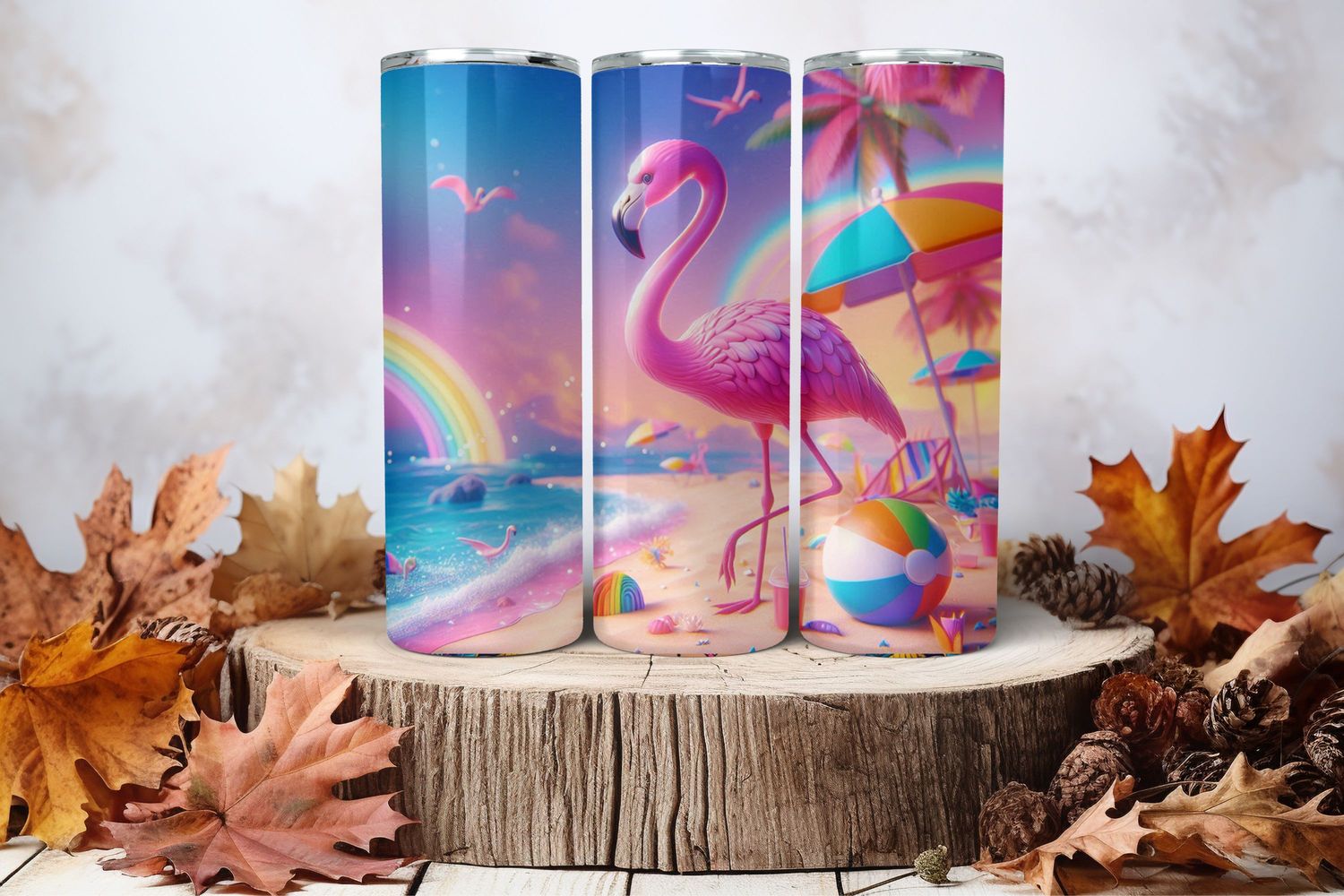 20oz Skinny Sublimation Tumbler Wrap Print - Flamingo