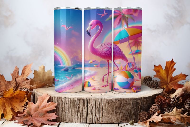 20oz Skinny Sublimation Tumbler Wrap Print - Flamingo