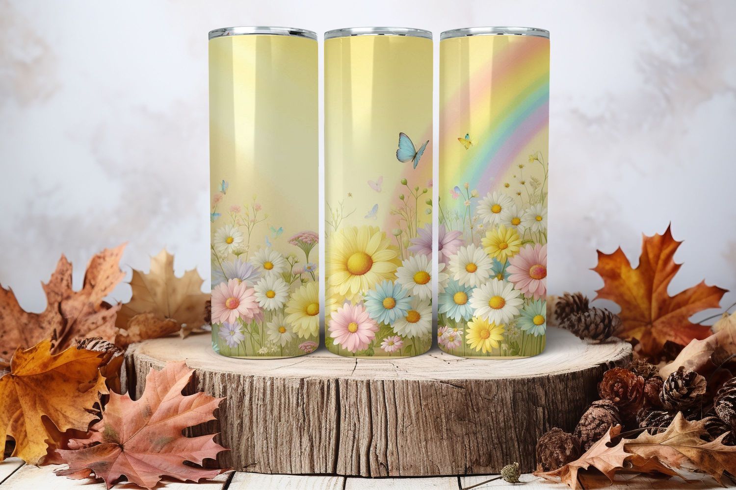 20oz Skinny Sublimation Tumbler Wrap Print - Flowers Yellow