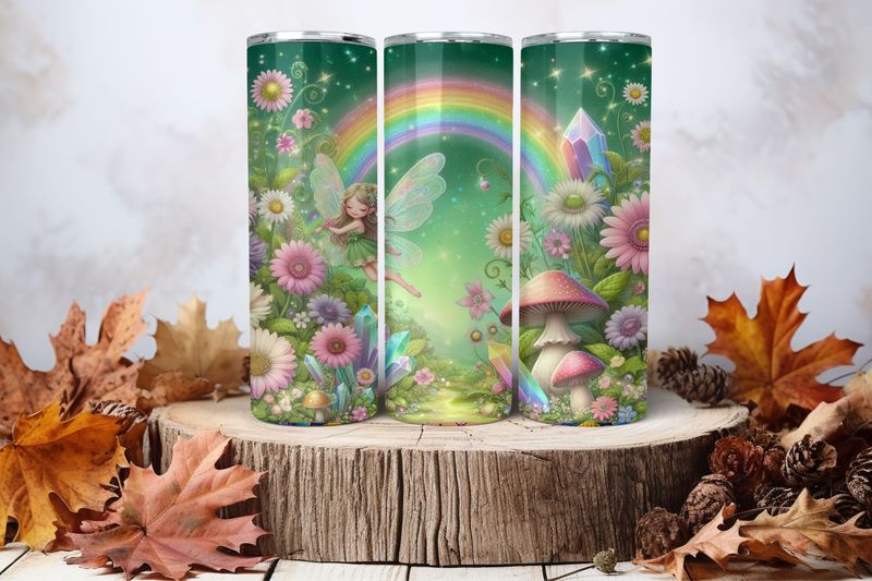 20oz Skinny Sublimation Tumbler Wrap Print - Fairy Crystal Green