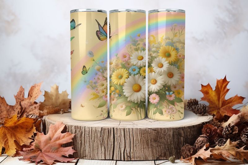20oz Skinny Sublimation Tumbler Wrap Print - Flowers Yellow 2nd