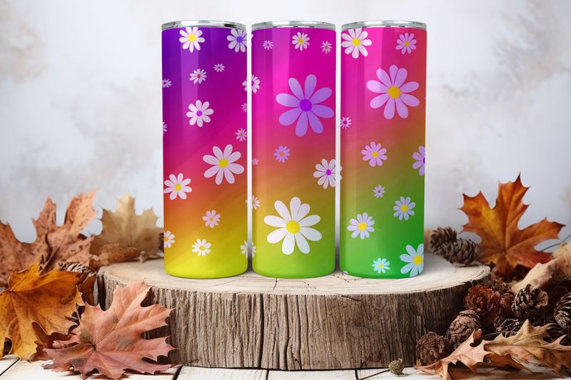 20oz Skinny Sublimation Tumbler Wrap Print - Flowers Rainbow