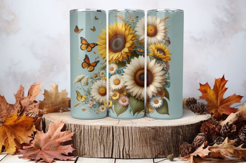 20oz Skinny Sublimation Tumbler Wrap Print - Sunflowers &amp; Daisies