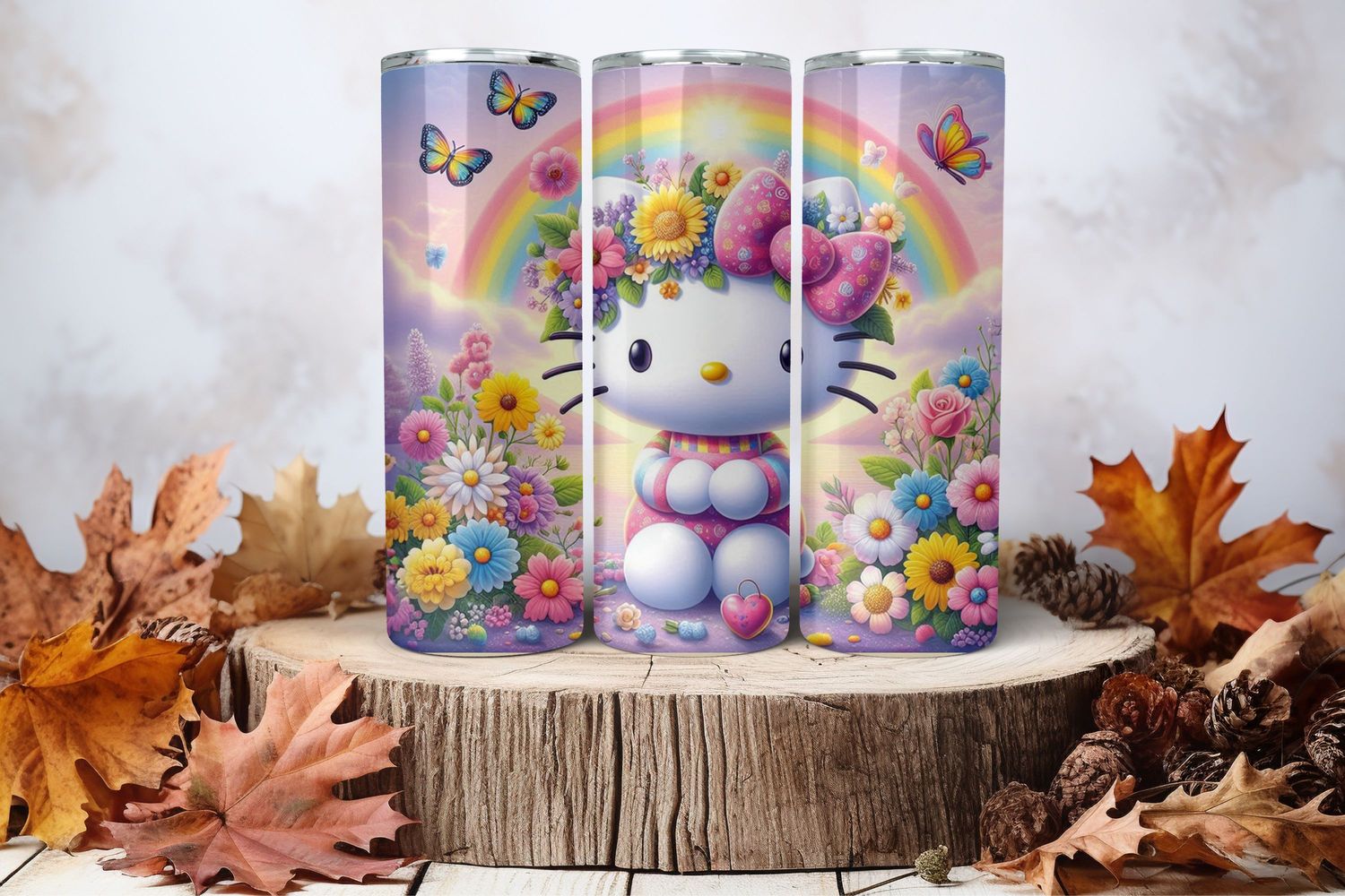 20oz Skinny Sublimation Tumbler Wrap Print - Hello Kitty Rainbow