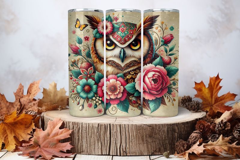 20oz Skinny Sublimation Tumbler Wrap Print - Owl