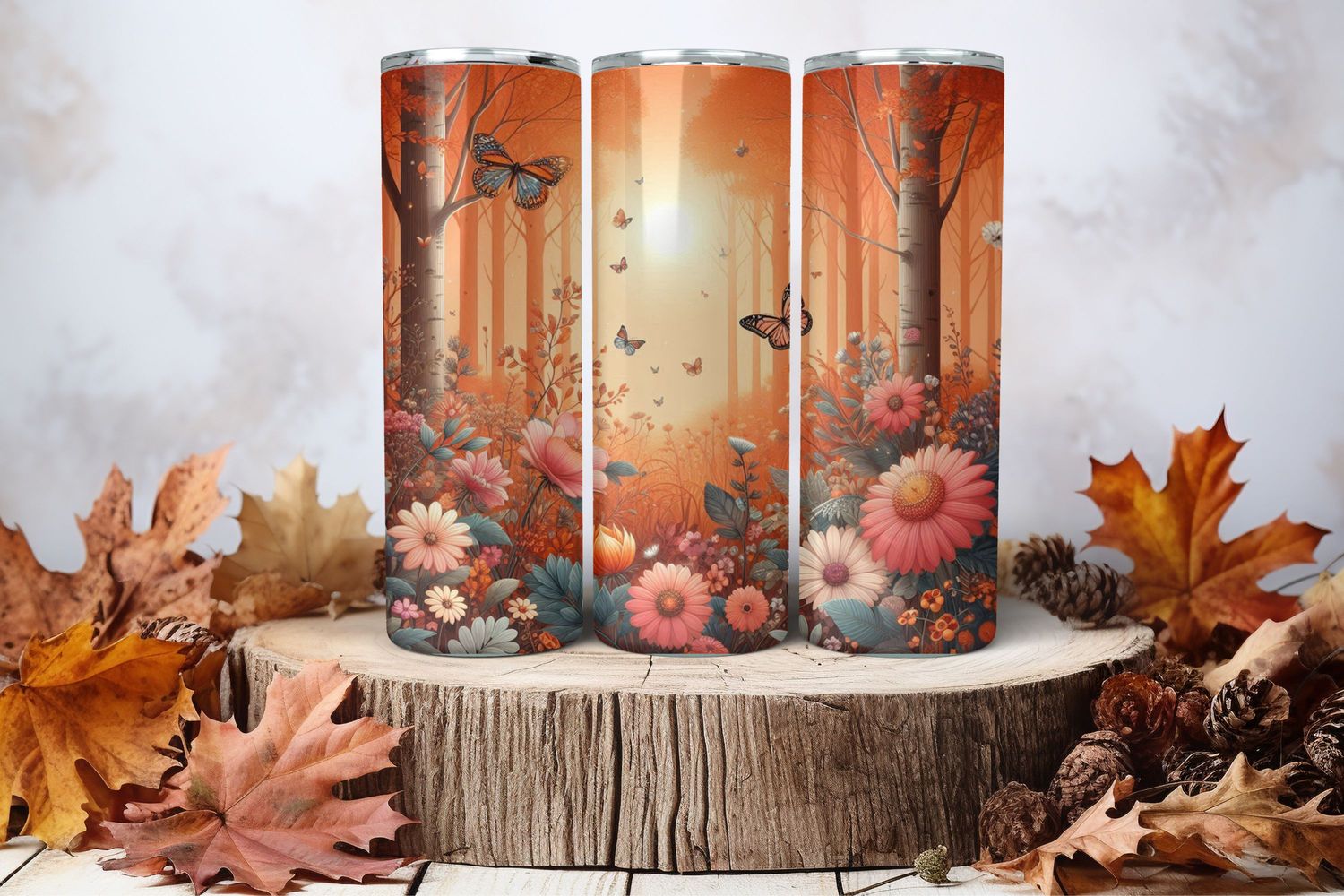 20oz Skinny Sublimation Tumbler Wrap Print - Forest Orange