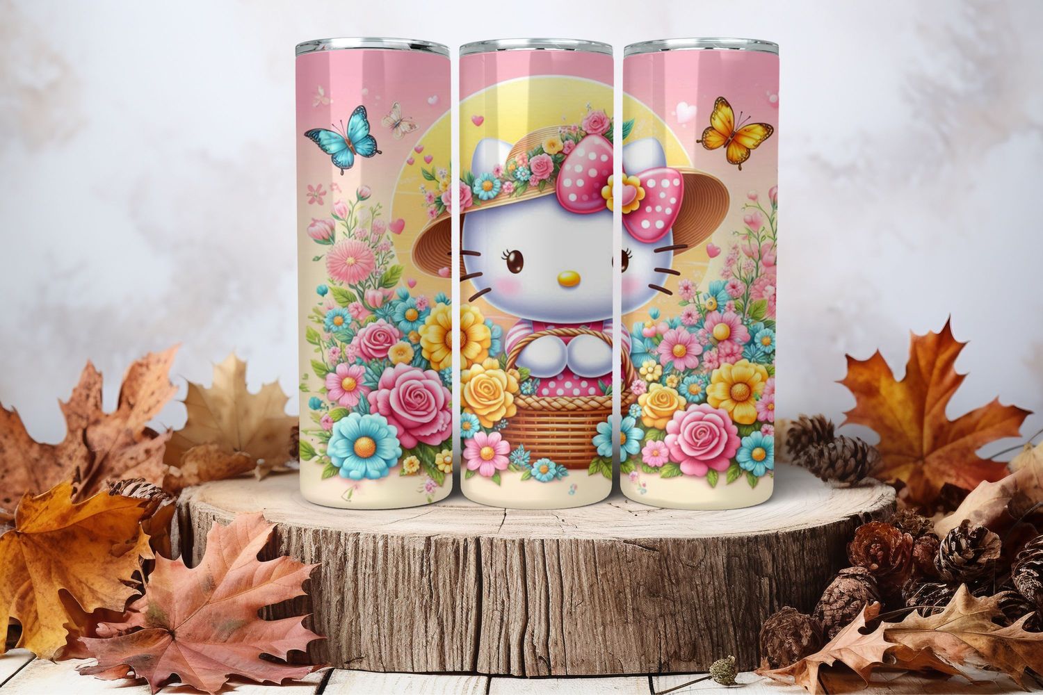 20oz Skinny Sublimation Tumbler Wrap Print - Hello Kitty Basket Yellow