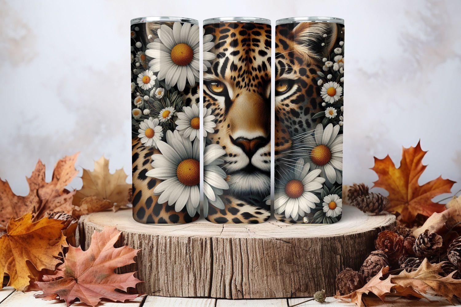 20oz Skinny Sublimation Tumbler Wrap Print - Leopard Face